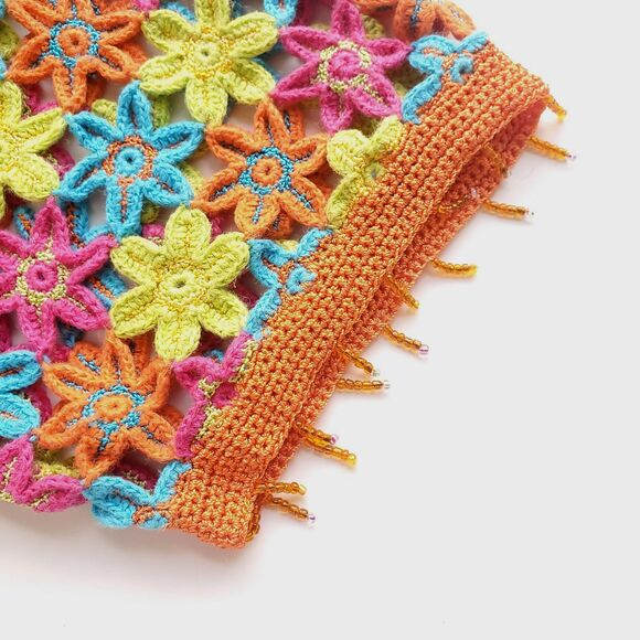 VTG Crochet Sweater XL Floral Colorful Embellished Cardigan Berek Takako Sakon - Picture 9 of 16